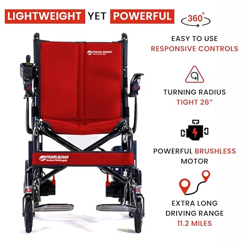 AEROLUX by Travel Buggy - Premium Foldable Carbon Fiber Wheelchair - Ultra Lightweight Wheelchair Weighs Only 29 lbs - Holds up to 300 lbs - Airplane Friendly - Compact Power Chair (Black)