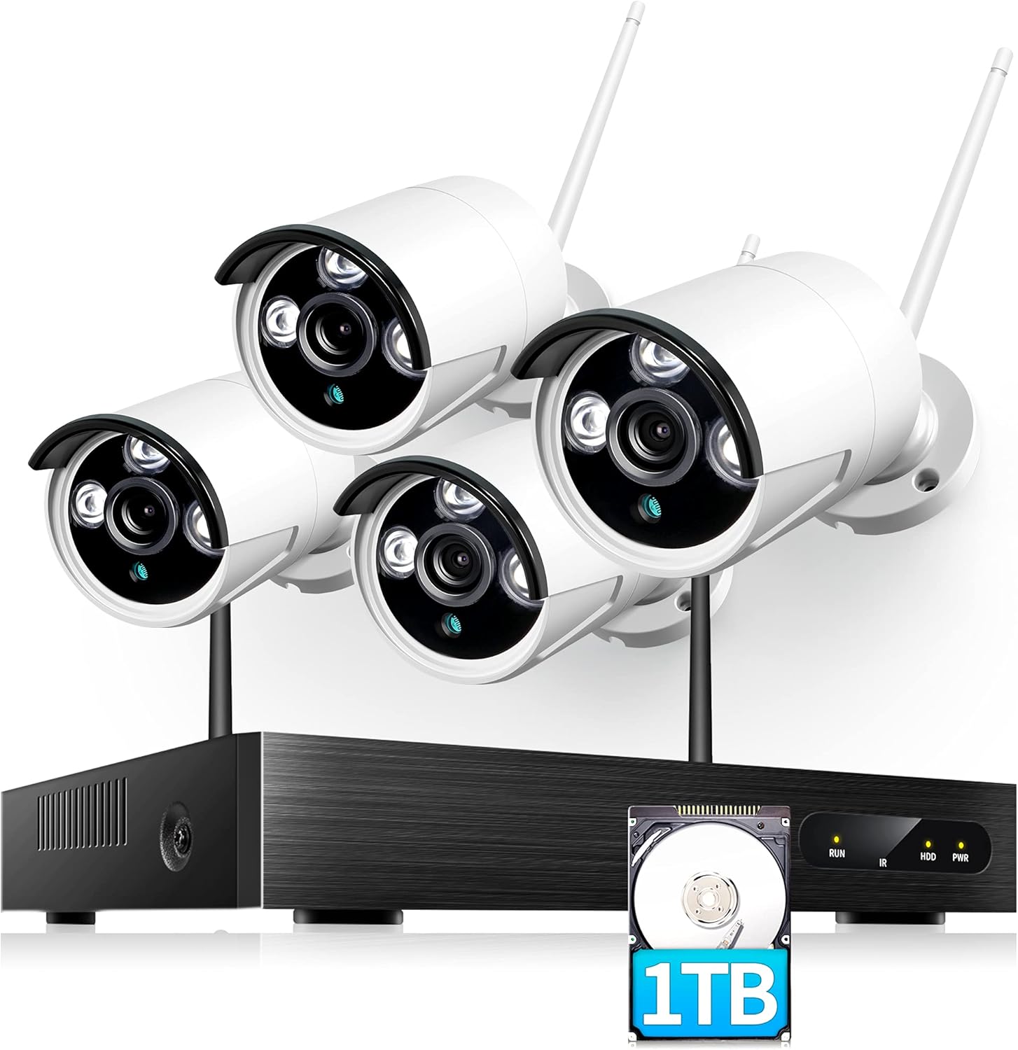 Wireless Security Camera Outdoor with 1TB Hard Drive, 1080P 8CH NVR 4Pcs Home WiFi Security Camera System with Night Vision, Waterproof, Motion Alert, Remote Access, One-Way Audio
