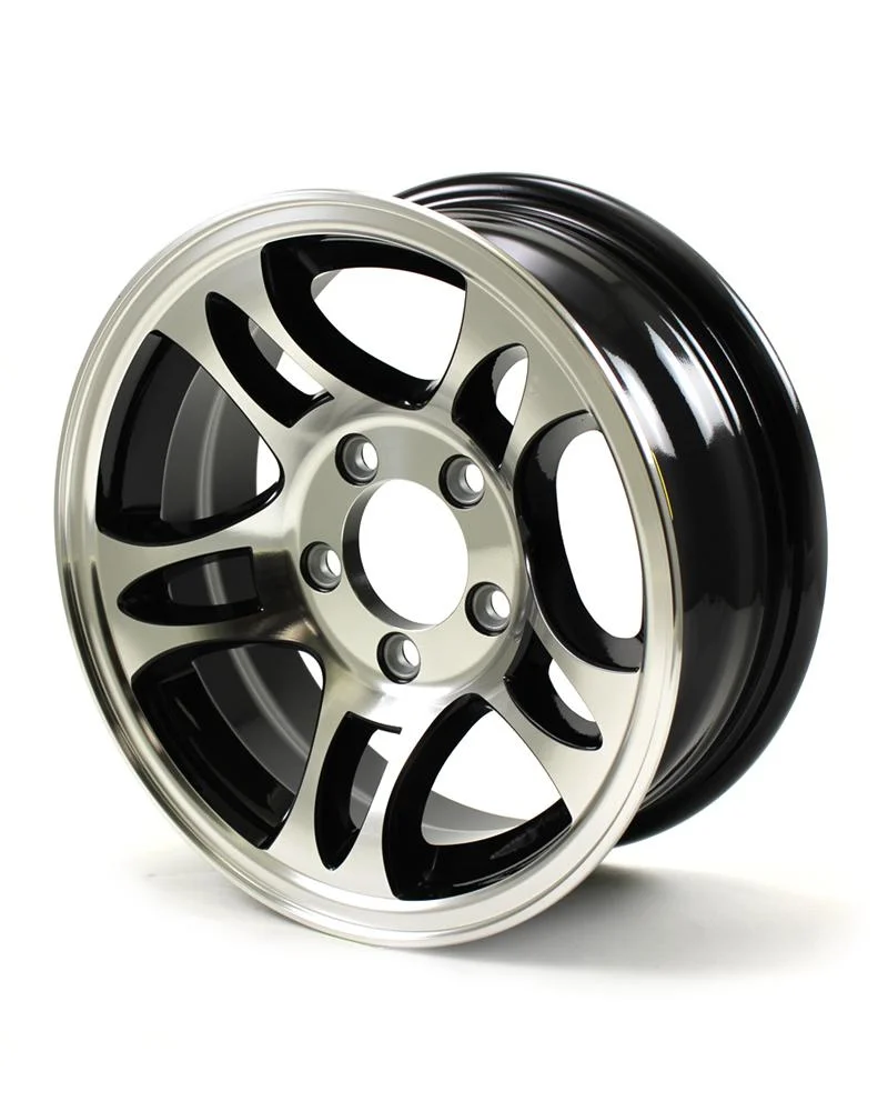 14X5.5 5-Lug on 4.5" Aluminum S5 Trailer Wheel - Black inlay - S545545B