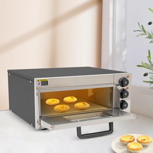 Electric Pizza Oven Countertop Pizza Oven Indoor Commercial Pizza Cooker, Single Deck Layer 1800W Stainless Steel Pizza Maker for Restaurant Home Pretzels Baked, Fits Pizza up to 12" Diameter