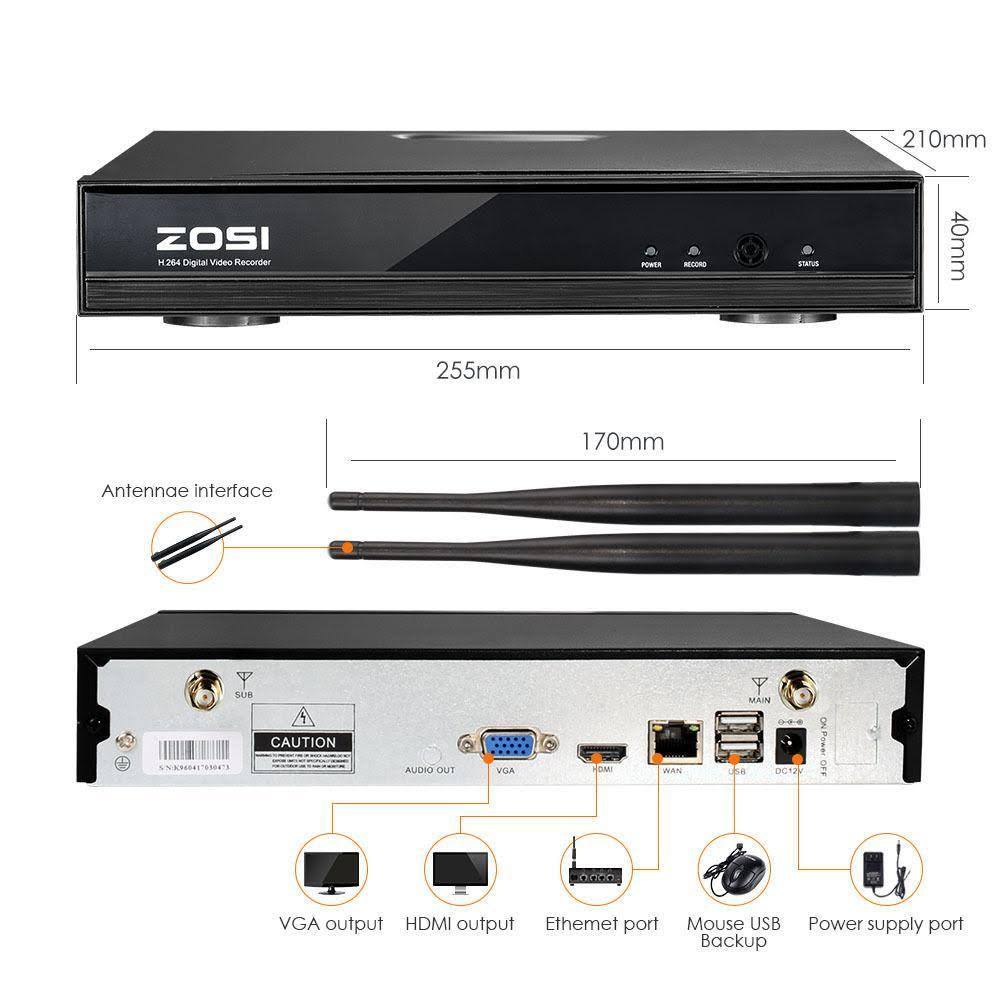 ZOSI 8-Channel 1080p 1TB Hard Drive NVR Security Camera System with 4 Wireless Bullet Cameras, White