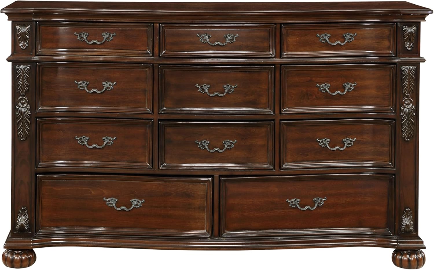 Classic Traditional 1pc Dresser of 11 Drawers Cherry Finish Formal Bedroom Furniture Carving Wood Design