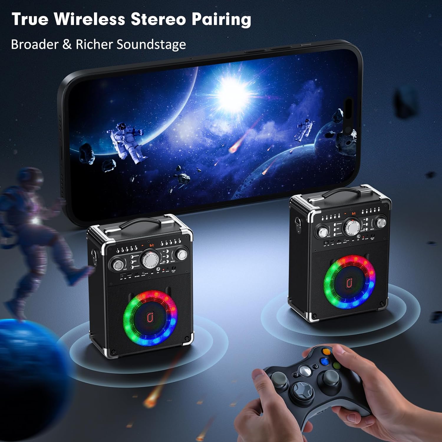 Karaoke Machine, Bluetooth Speaker with 3 Wireless Microphones, Portable PA System for Party/Adults/Kids with Disco Lights & Remote Contro, Support TWS/USB/TF Card/AUX/REC S8-T