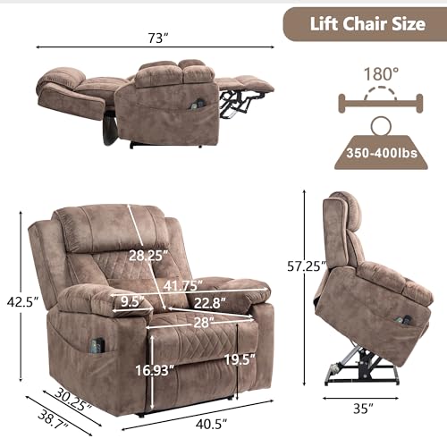 Power Lift Chair Lay Flat Recliner Infinite Position Electric Dual Motor Stand Up Lift Chair with Massage and Heat for Adults,Heavy Duty Recliners with 2 Remote Controls and Two Cup Holders