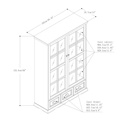 Curio Cabinet, Curio Display Cabinet with Adjustable Shelf, Storage Cabinet with Tempered Glass Doors for for Living Room, Kitchen, Office, Bedroom, Entryway (White)