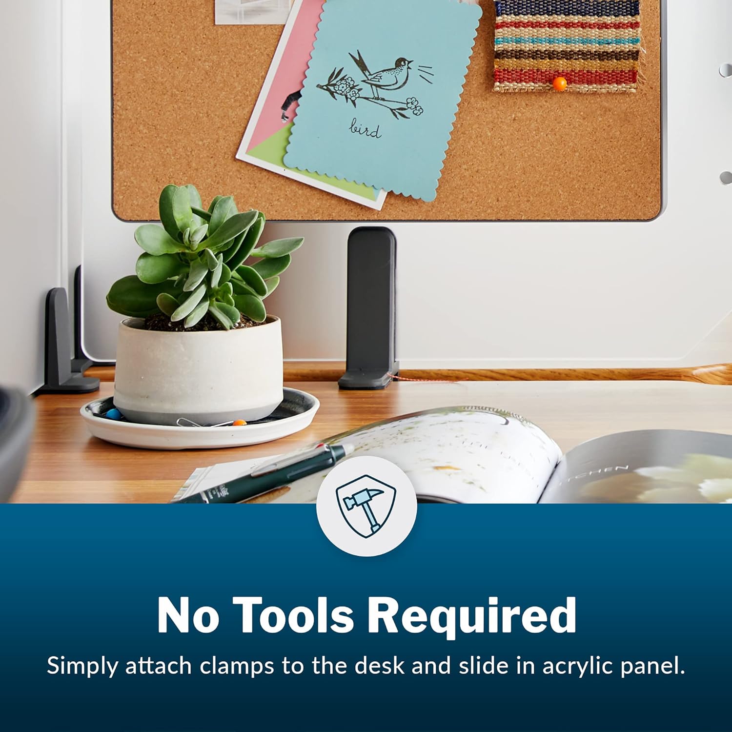 Vari Acrylic Accessory Panel 60 - Frosted Privacy Divider with Included Accessories - Easily Clamp to Desk or Table - Commercial-Grade Office Furniture