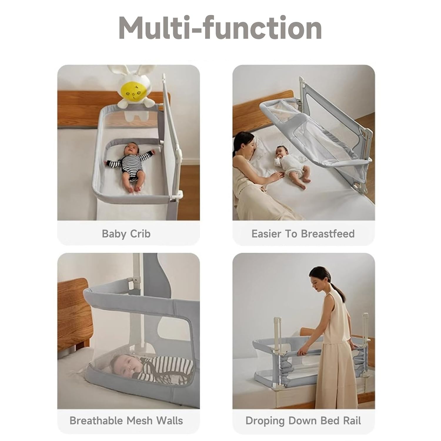 SISTINE Baby Bedside Crib, 3 in 1 Baby Bassinet, Baby bedside bassinet, Safe bedside bassinet,Crib Safe Sleeping Together，Infant/Baby Boy/Baby Girl/Crib Side Bassinet (Gray)