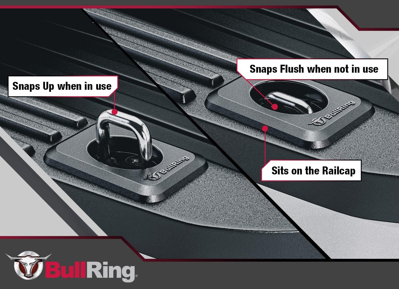 Bull Ring Classic Raised Fit Retractable Tie Down Anchors for '98-14 Ford F150, 98-16 Ford Super Duty, 88-13 Chevrolet Silverado and GMC Sierra, 95-08 Dodge RAM (2 Pairs)