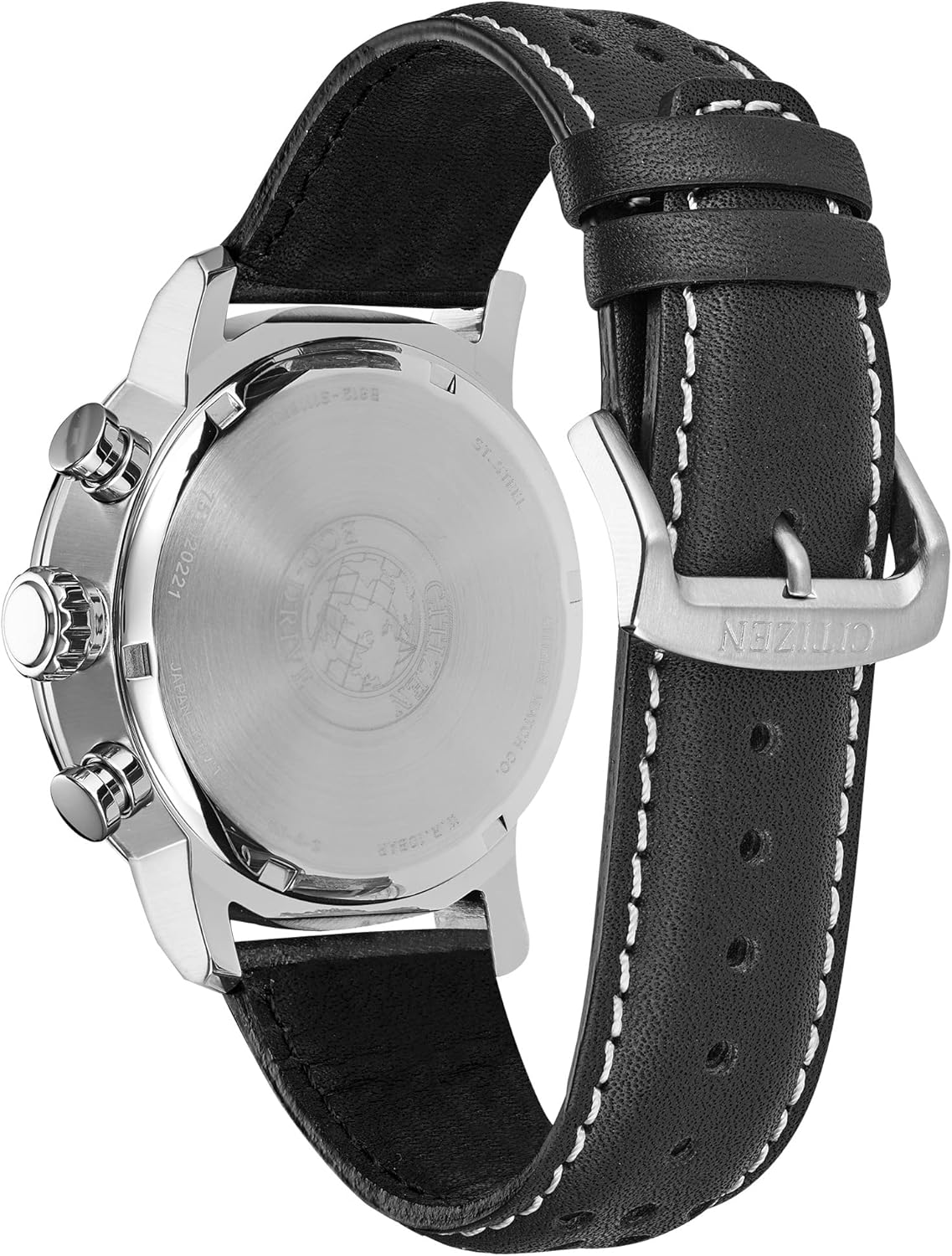 Citizen Men's Eco-Drive Weekender Brycen Chronograph Watch in Stainless Steel, Black Leather strap, Black Dial (Model: CA0649-14E)
