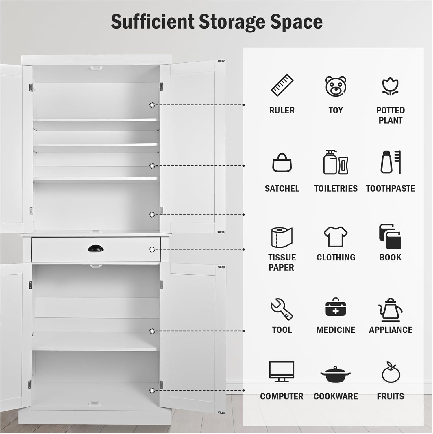 SULIVES Kitchen Pantry Storage Cabinets,Storage Cabinets with 4 Doors and 6 Shelves,73" Tall Food Pantry Cabinets for Kitchen Storage,Versatile Kitchen Hutch Cabinet with Storage,White