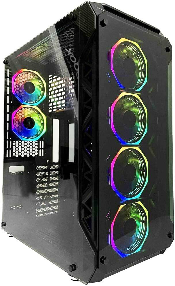 A17 Series Phoenix Full-Tower E-ATX/ATX/M-ATX Computer Gaming Case with 3-Sided Reinforced Glass, USB 3.0, 6 ARG Light-Emitting 12cm Fans with 1 ARGB Fan Controller