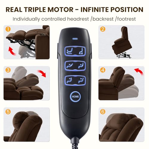 Power Lift Recliner Chair for Elderly - Triple Motor Lift Chairs - Infinite Position Adjust - Power Headrest - Heated & Massage - Lift Assist & 180° Lay Flat - Soft Plush Flannel (Grey)