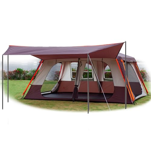 KTT Extra Large Tent 10-12-14 Person(Style-B),Family Cabin Tents,2 Rooms,3 Doors and 3 Windows with Mesh,Straight Wall,Waterproof,Double Layer,Big Tent for Outdoor,Picnic,Camping,Family Gathering