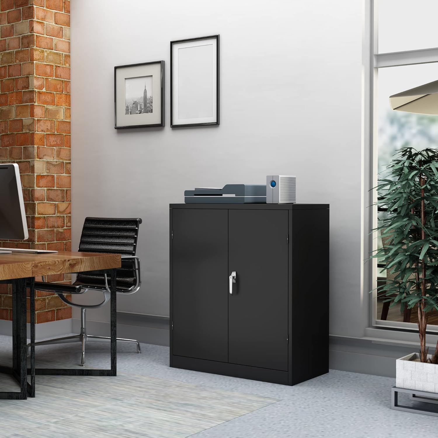 Tool Cabinet, Locking Metal Storage Cabinet with Adjustable Shelves, Small Garage Storage Cabinet for Home Office, Black, W36'' x D18'' x H41.6'', Assembly Required
