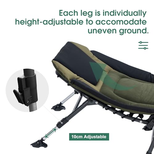 XL Folding Camping Cot with Mattress for Adults, Oversized Camping Bed with Carry Bag, 180° Adjustable Recliner, Portable Outdoor Lounger for Camping, Hiking, Outdoor, Green