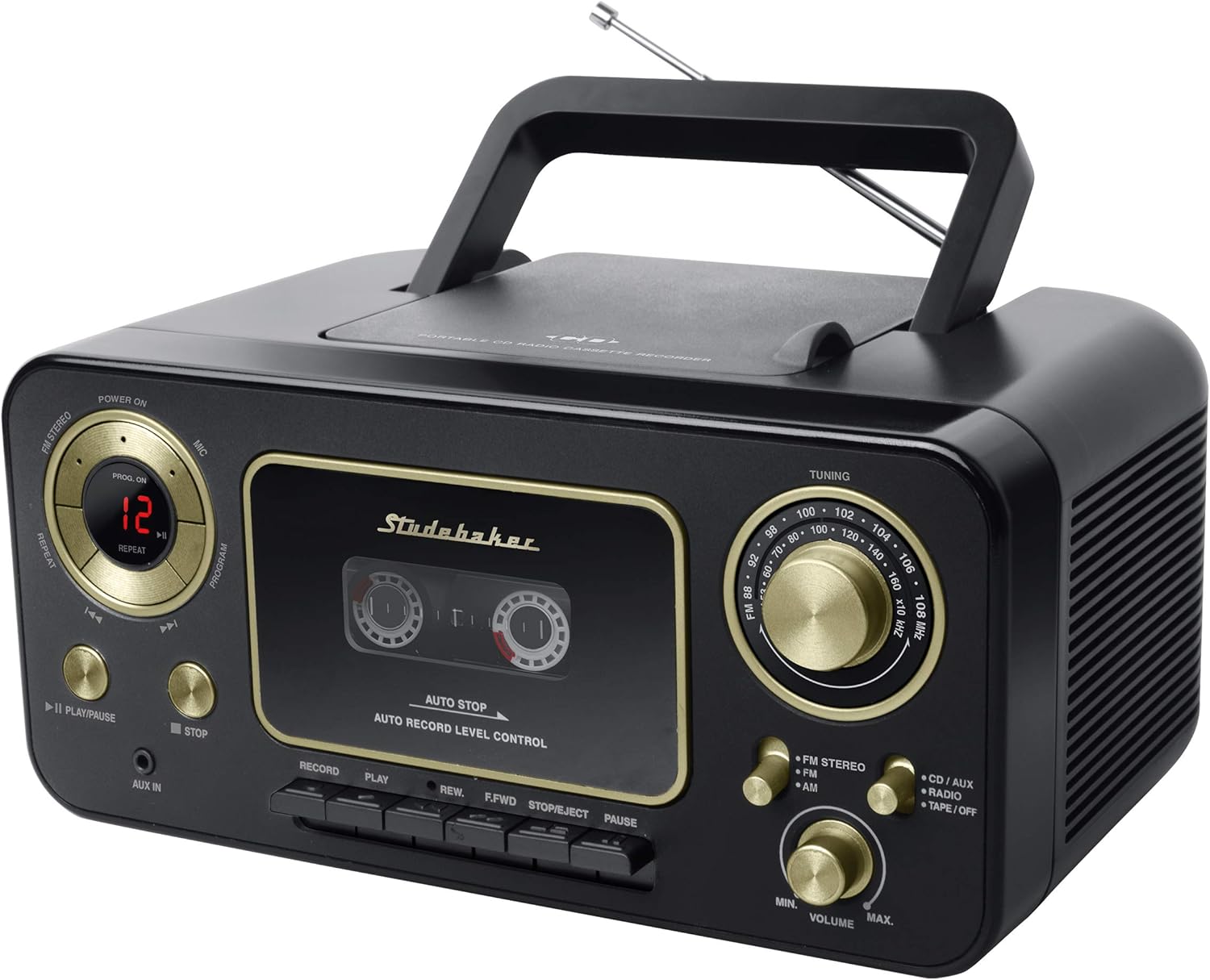 Studebaker SB2135RS Portable Stereo CD Player with AM/FM Radio and Cassette Player/Recorder in Red and Silver