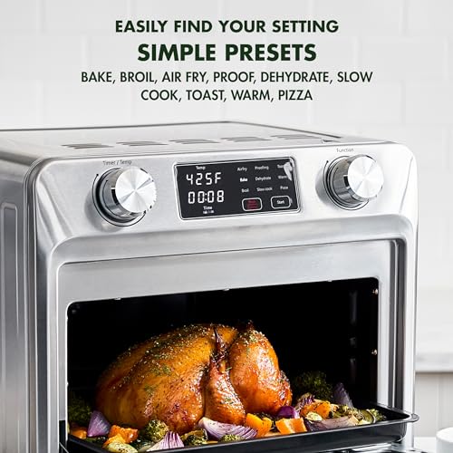 GreenPan Bistro Matte Black 9-in-1 Air Fry Oven, Nonstick Baking Pan, Stainless Steel Rack, and Basket, Fast Heating, Multifunction Presets, Cool-Touch Handle, PFAS-Free, Easy Cleanup Crumb Tray