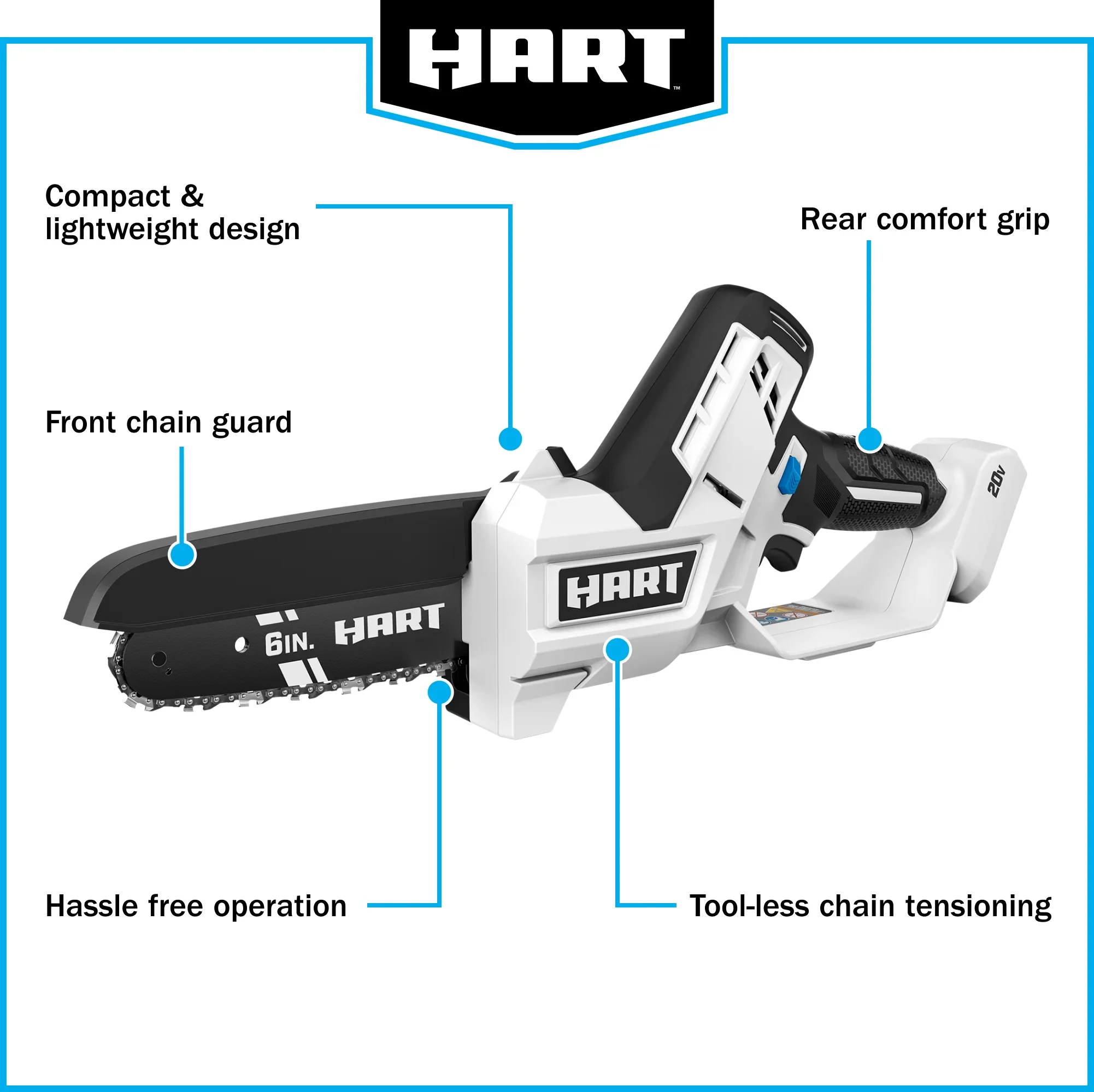 HART 20-Volt 6-inch Battery-Powered Pruning Saw Kit, (1) 2.0Ah Lithium-Ion Battery