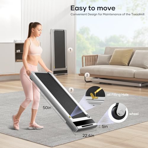 Walking Pad Treadmill, 2.25HP Under Desk Treadmill with App & Remote Control, LED Touch Screen, Lubricating Hole, 300lbs Capacity Compact Walking Treadmills for Home/Office