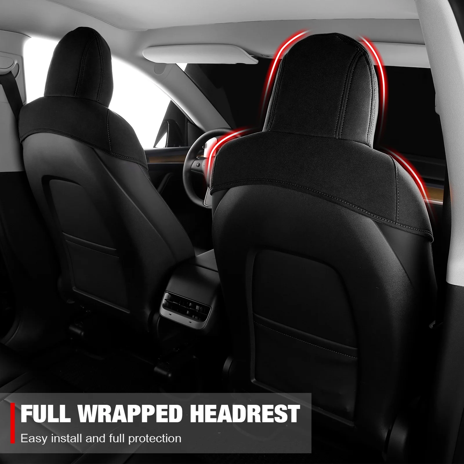 Ikon Motorsports Seat Cover Cushions Compatible With 2017-2023 Tesla Model 3, V1 Style Black Suede Leather 1st 2nd Row 5-Seat Seat Cover Cushion Protectors