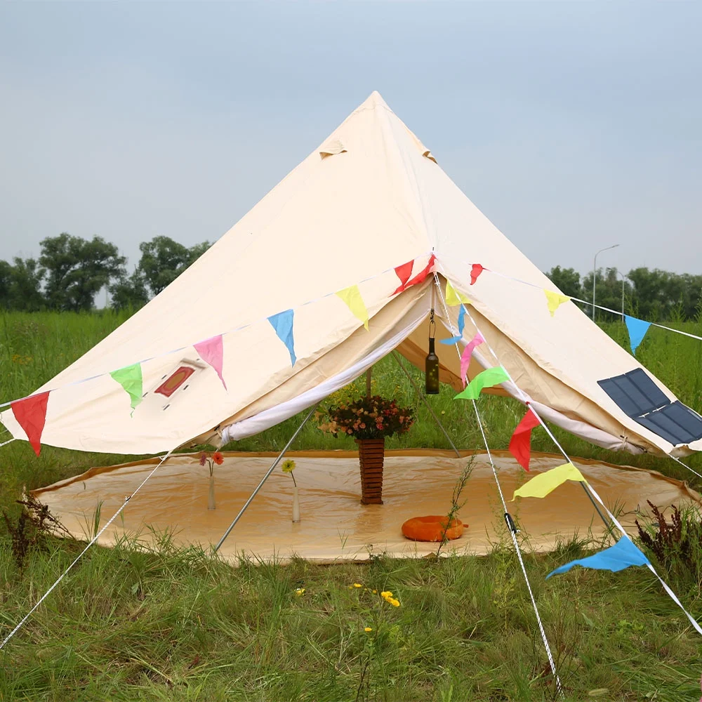 UNISTRENGH 6M Double Door Bell Tent Waterproof Cotton Canvas Glamping Tent Yurt for Wedding