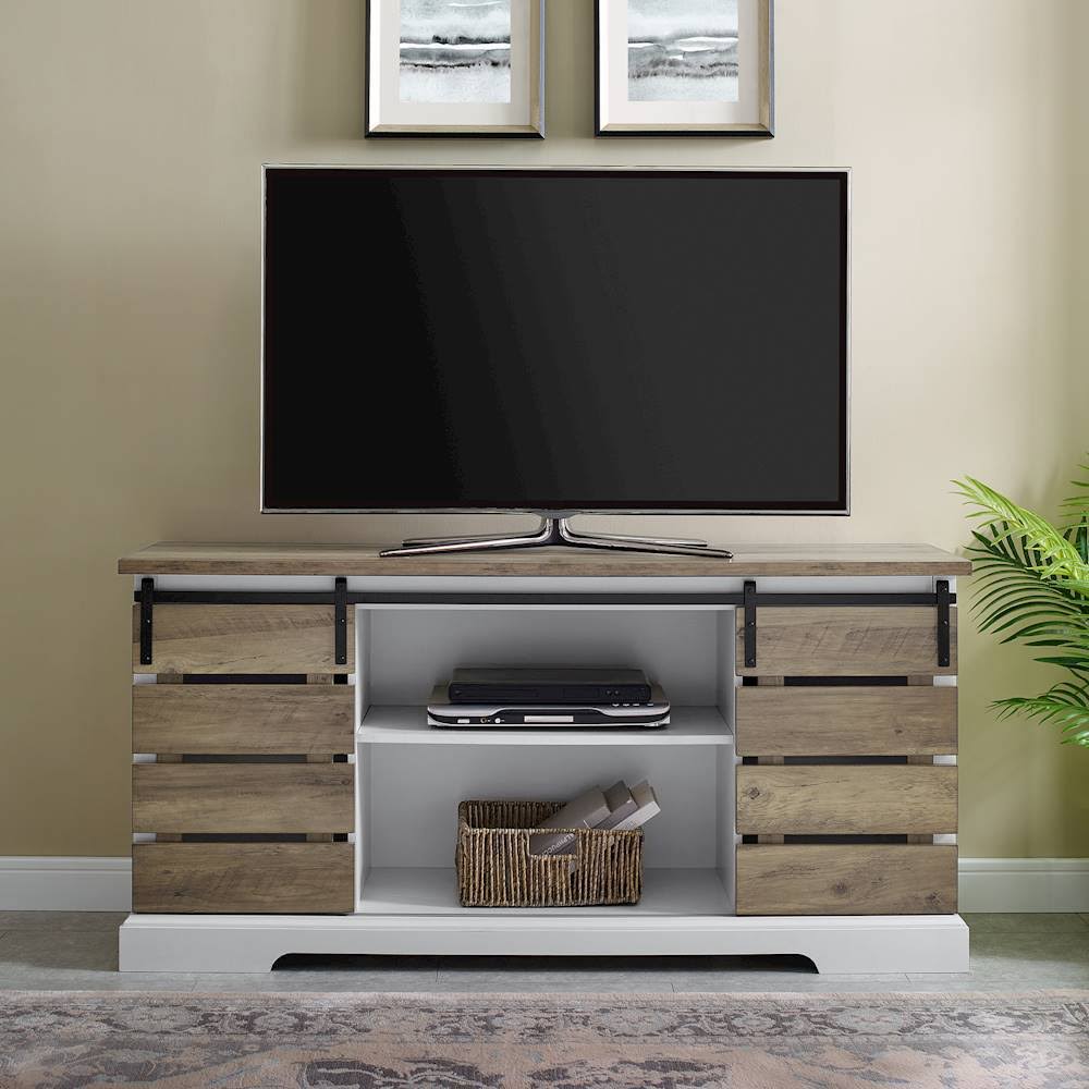 Walker Edison - Rustic Farmhouse TV Stand Cabinet for Most TVs Up to 64x22 - Reclaimed Barnwood