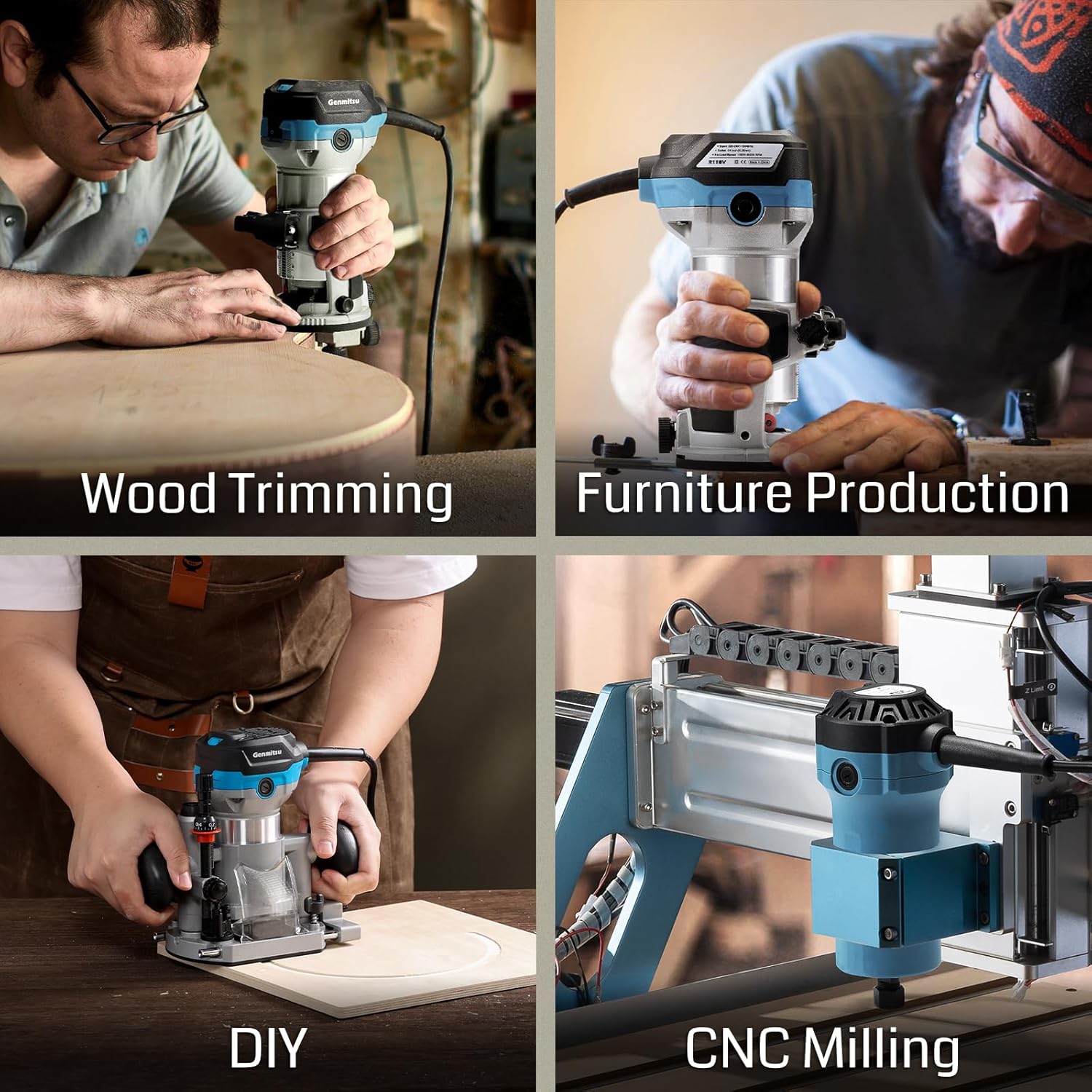 Genmitsu 4040-PRO CNC Machine & Compatible 1HP 65mm Diameter Palm Trimmer Router