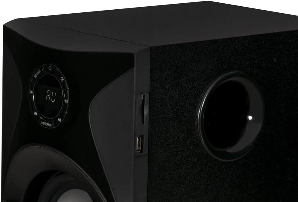 Acoustic Audio by Goldwood Bluetooth 5.1 Surround Sound System with LED Light Display, FM Tuner, USB and SD Card Inputs - 6-Piece Home Theater Speaker Set, Includes Remote Control - AA5400 Black