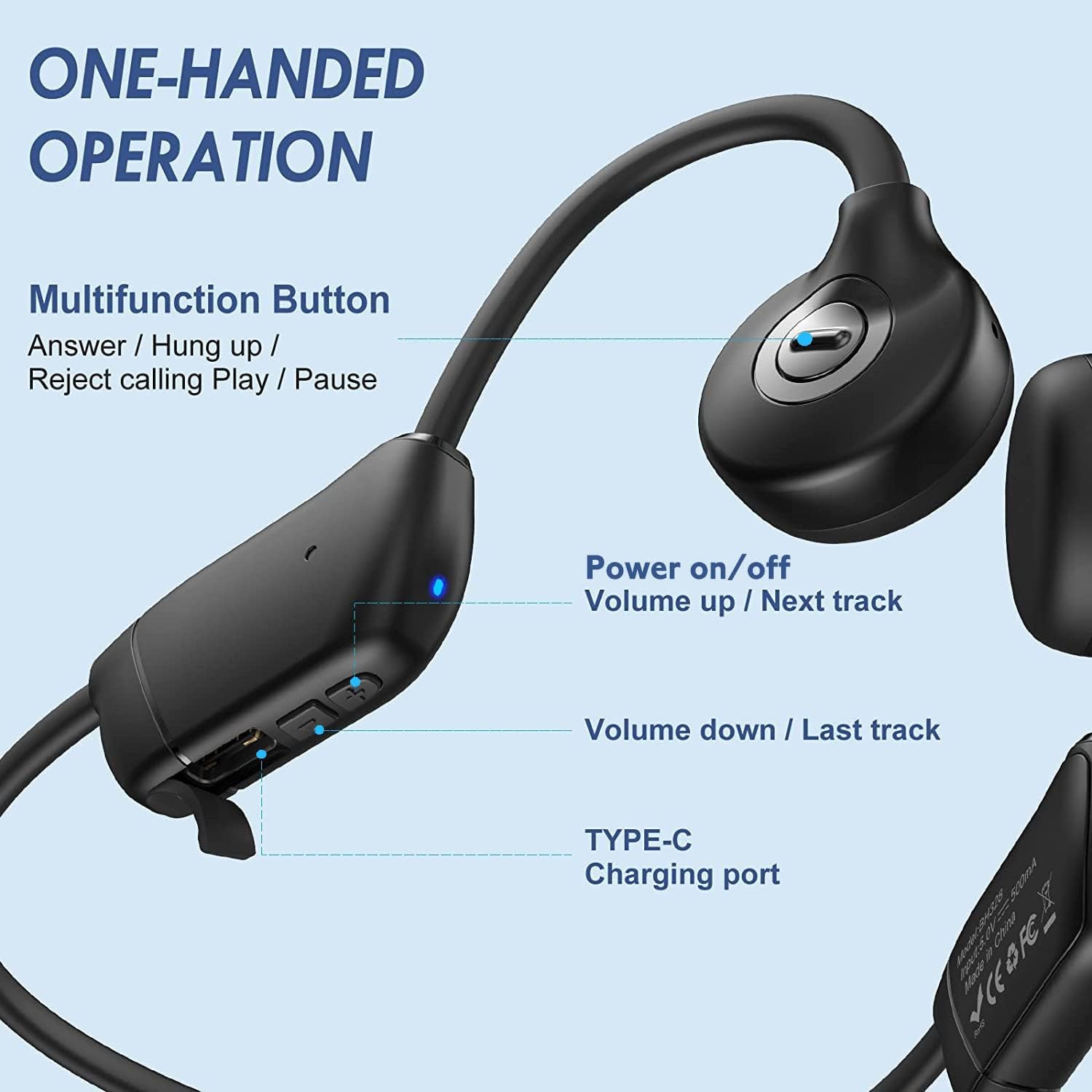 Bone Conduction Headphones, QODISA Wireless Open Ear Headphones Bluetooth 5.3 with MIC, IPX7 Waterproof Workout Headphones Music Answer Phone Call for Running Cycling Driving Pack of 2