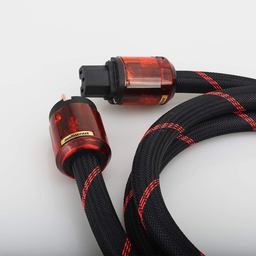 Audiocrast HiFi Power Cable, 125V 15A, Copper Shielding, Hi-End Braided Sleeve Amplifier Power Cord, AC Audiophile Power Cable with US Plug+IEC C13 Connector (6.6FT/2M)