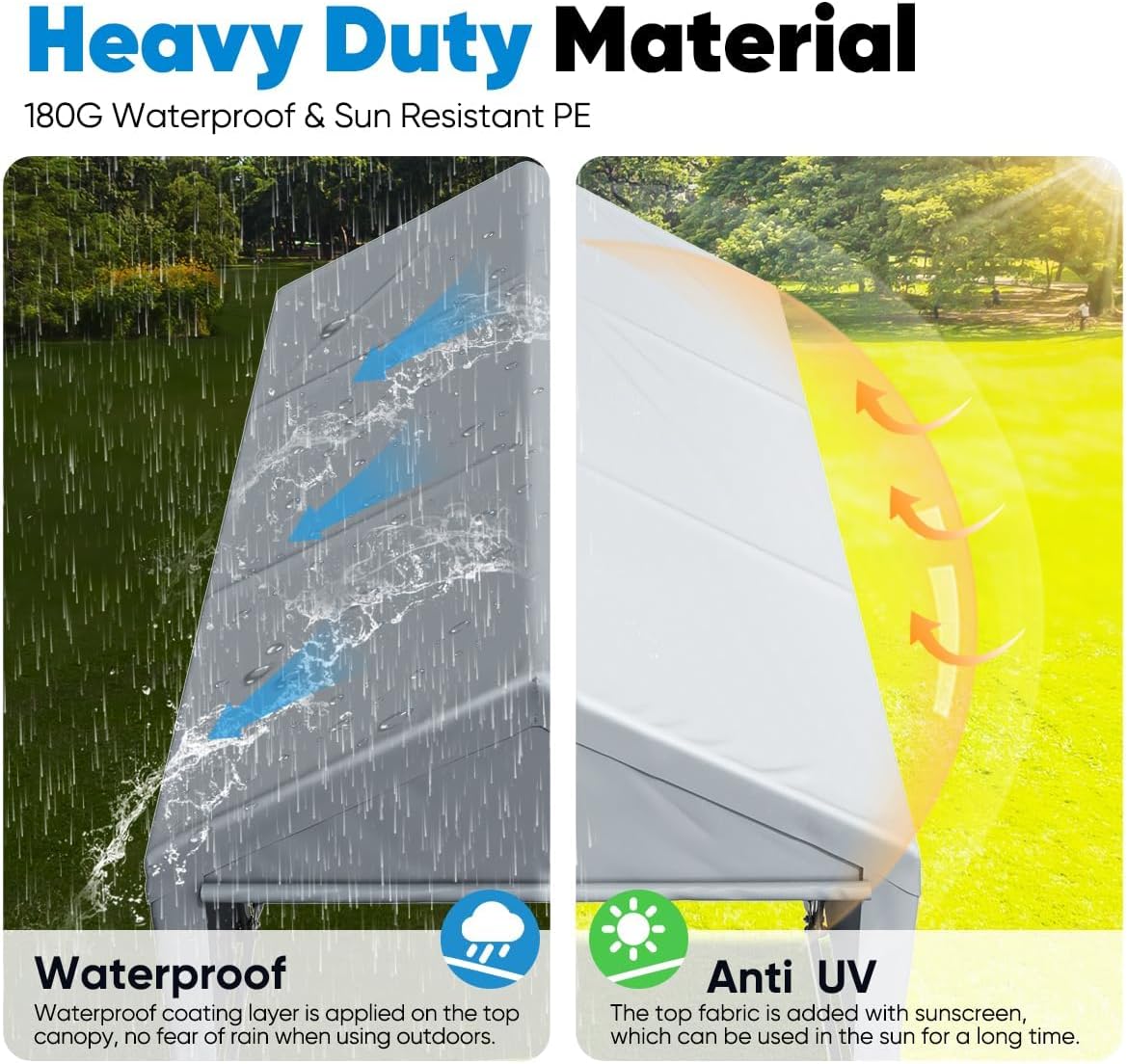 Quictent 10’x20’ Heavy Duty Carport Car Canopy Galvanized Car Shelter Boat Shelter with Reinforced Steel Cables and Ground Bars-Silver Gray