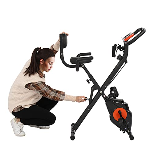 Recumbent Indoor Bike Trainer Portable Exercise Bike with Adjustable Magnetic Resistance, Sturdy and Ultra-Quiet Cycling Machine for Adults and Seniors