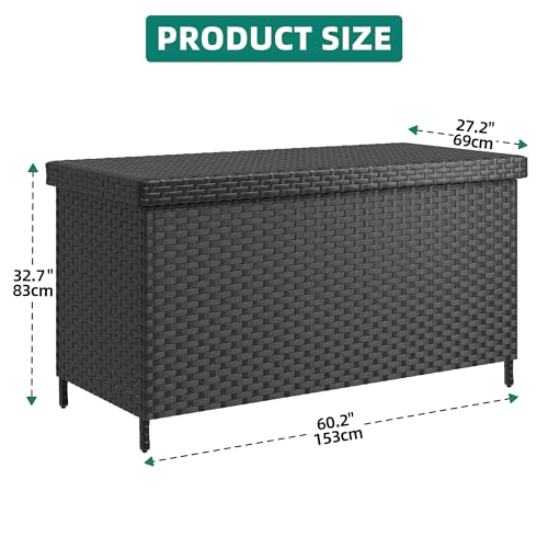 YITAHOME 230 Gal Outdoor Storage Box, XXL All-Weather Wicker Deck Box for Patio Furniture, Cushions, Pool Accessories and Garden Tools - Black