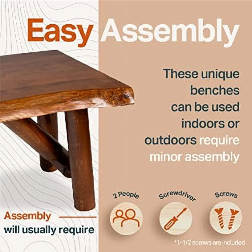 RUNFAYBIU SRL Rustic Logwerks Indoor Bench \u2014 Pine &amp; Cedar Wood Bench \u2014 Front Porch Decor \u2014 Live Edge Small Bench for Entryway  Garden &amp;  \u2014  Wooden Bench \u2014