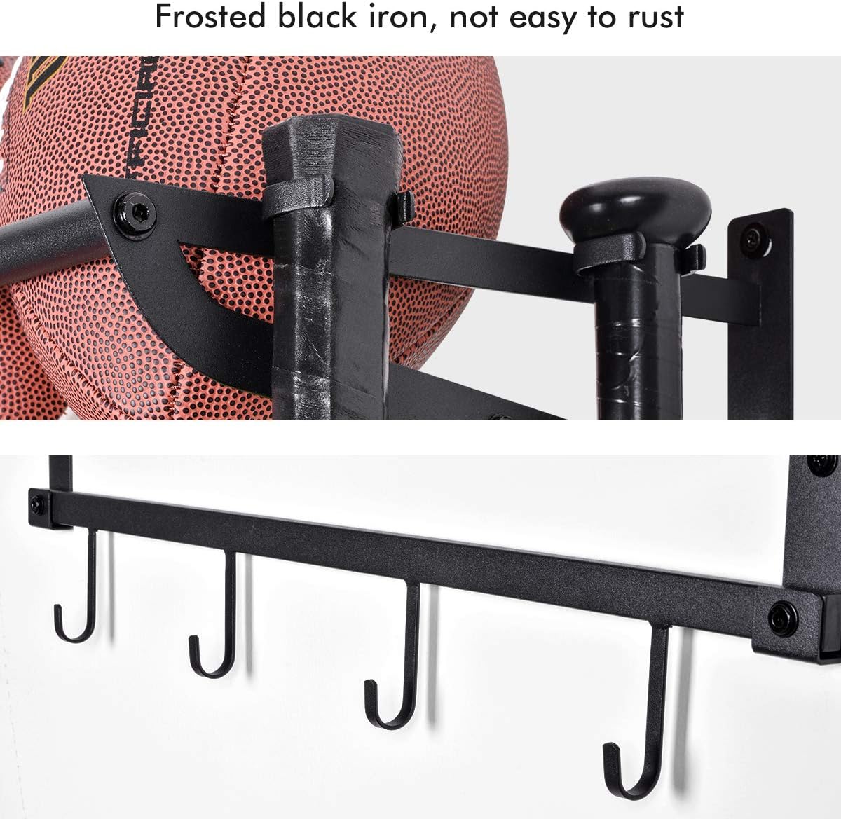 Sunix Garage Sports Equipment Storage, Basketball Rack with 3 Racks, Sports Equipment Organizer Wall Mount Shelf with 4 Hooks for Rackets, Sports Equipment Storage Rack, Basketball Rack Pack of 2