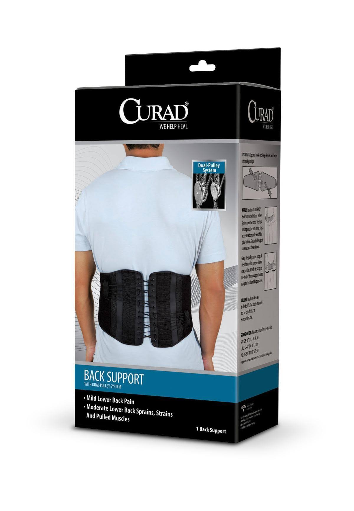 Curad Back Support with Dual-Pulley System, Black, Small/Medium