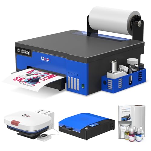 DXZ A4 DTF Printer with Roll Feeder-XP600 Doubled Printing Speed Compared to L1800 and L805,Built-in White Stirring System for DIY T-Shirt,2-Year Ink Included (Printer+Oven)