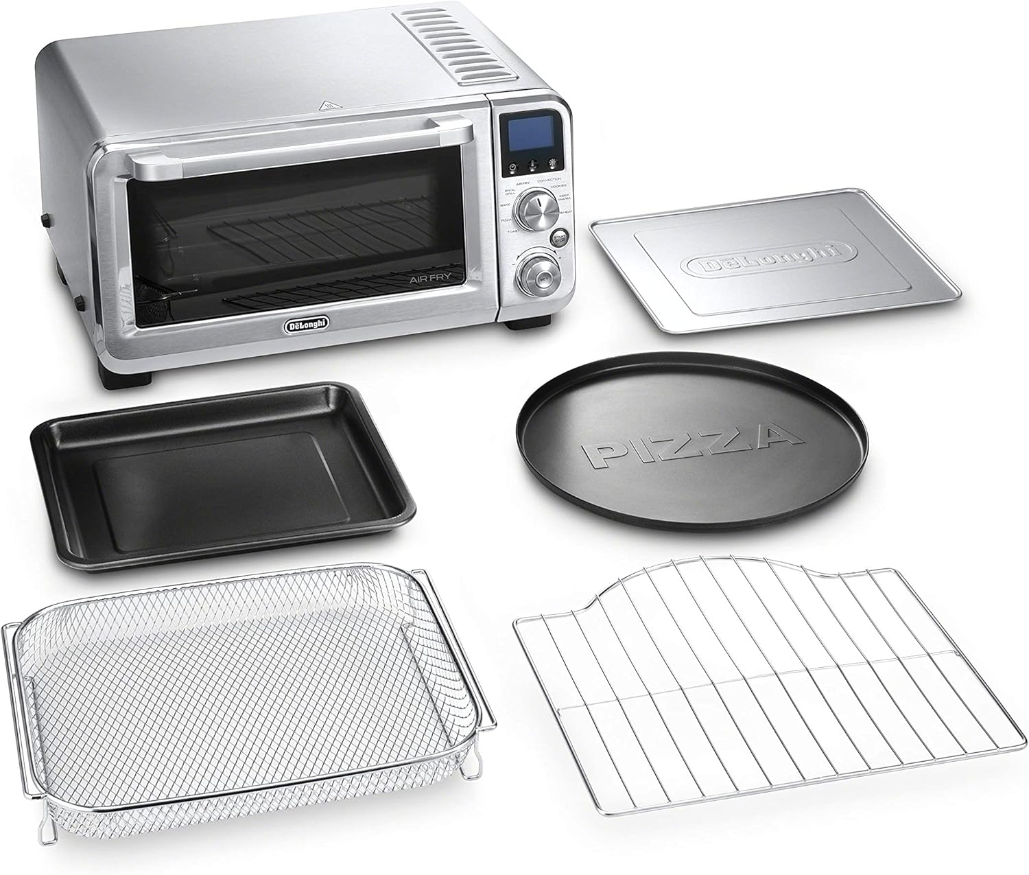 De'Longhi Livenza 9-in-1 Digital Air Fry Convection Toaster Oven, Grills, Broils, Bakes, Roasts, Keep Warm, Reheats, 1800-Watts + Cooking Accessories, Stainless Steel, 14L (.5 cu ft), EO141164M (Renewed)
