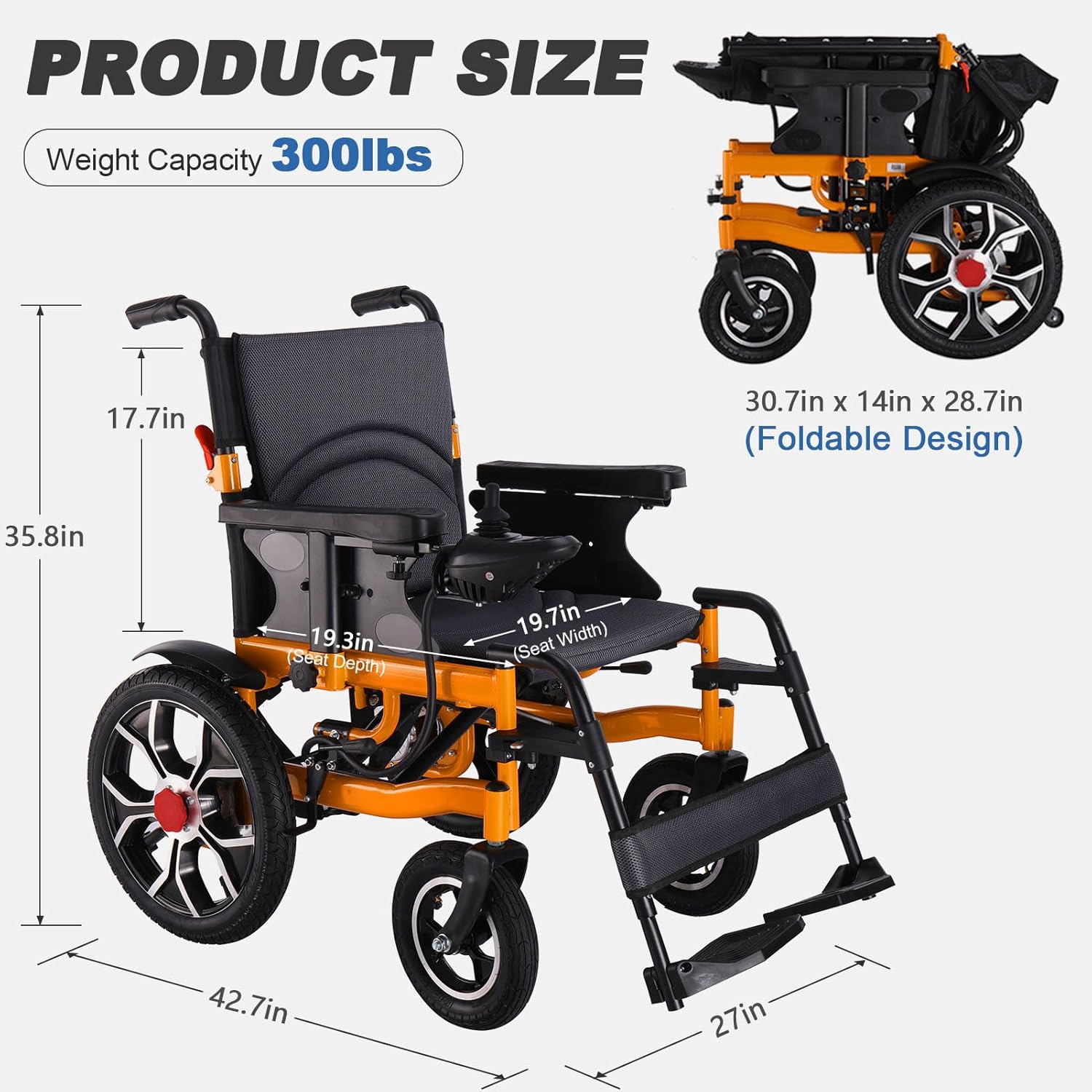 2In1 Lightweight Folding Electric Wheelchair for Adults with 20in Seat, All Terrain Power Wheelchairs for Seniors Support 300lbs