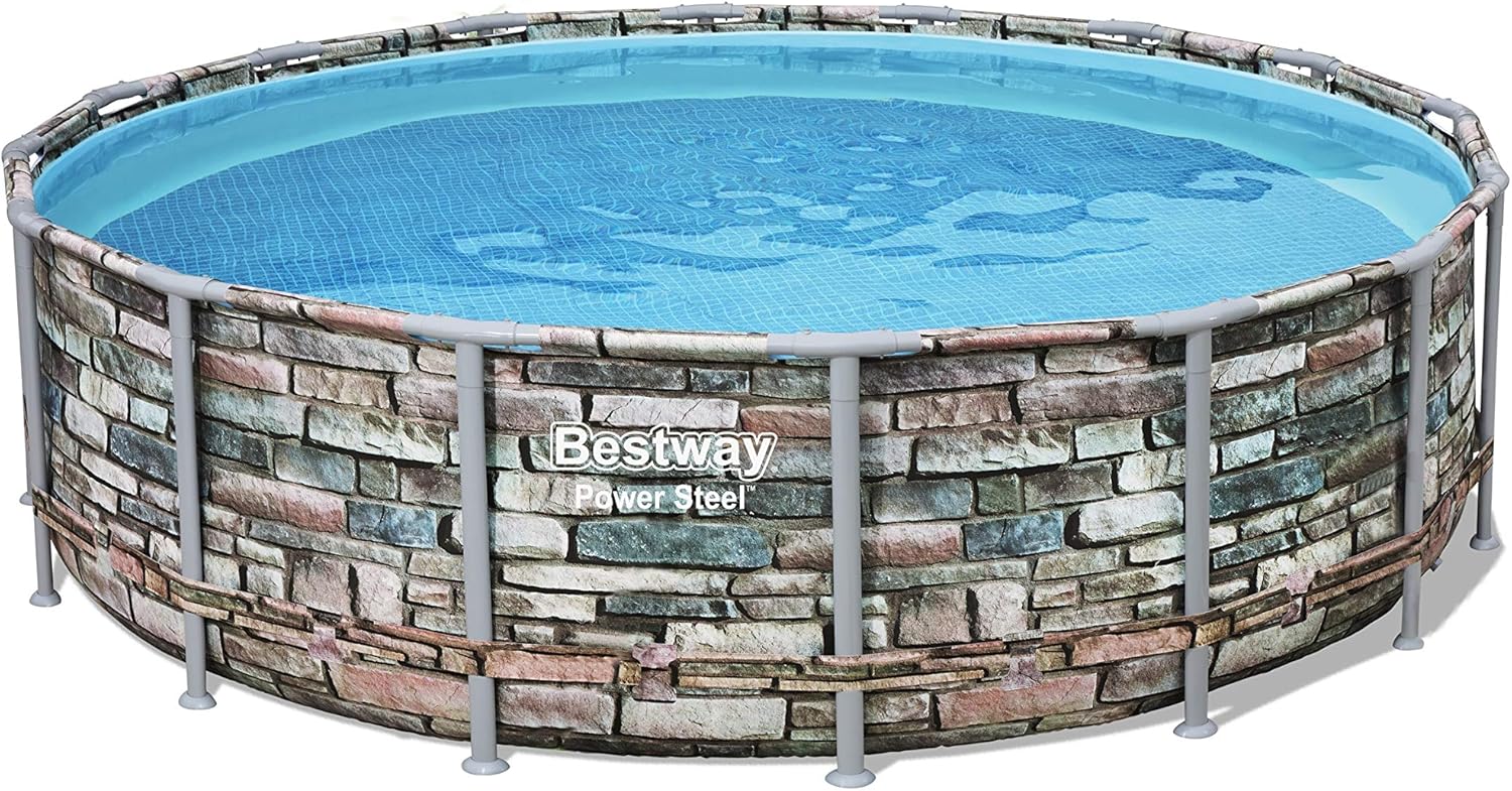 Bestway 56965E Power Steel 16' x 48" Set Above Ground Pool, Stone