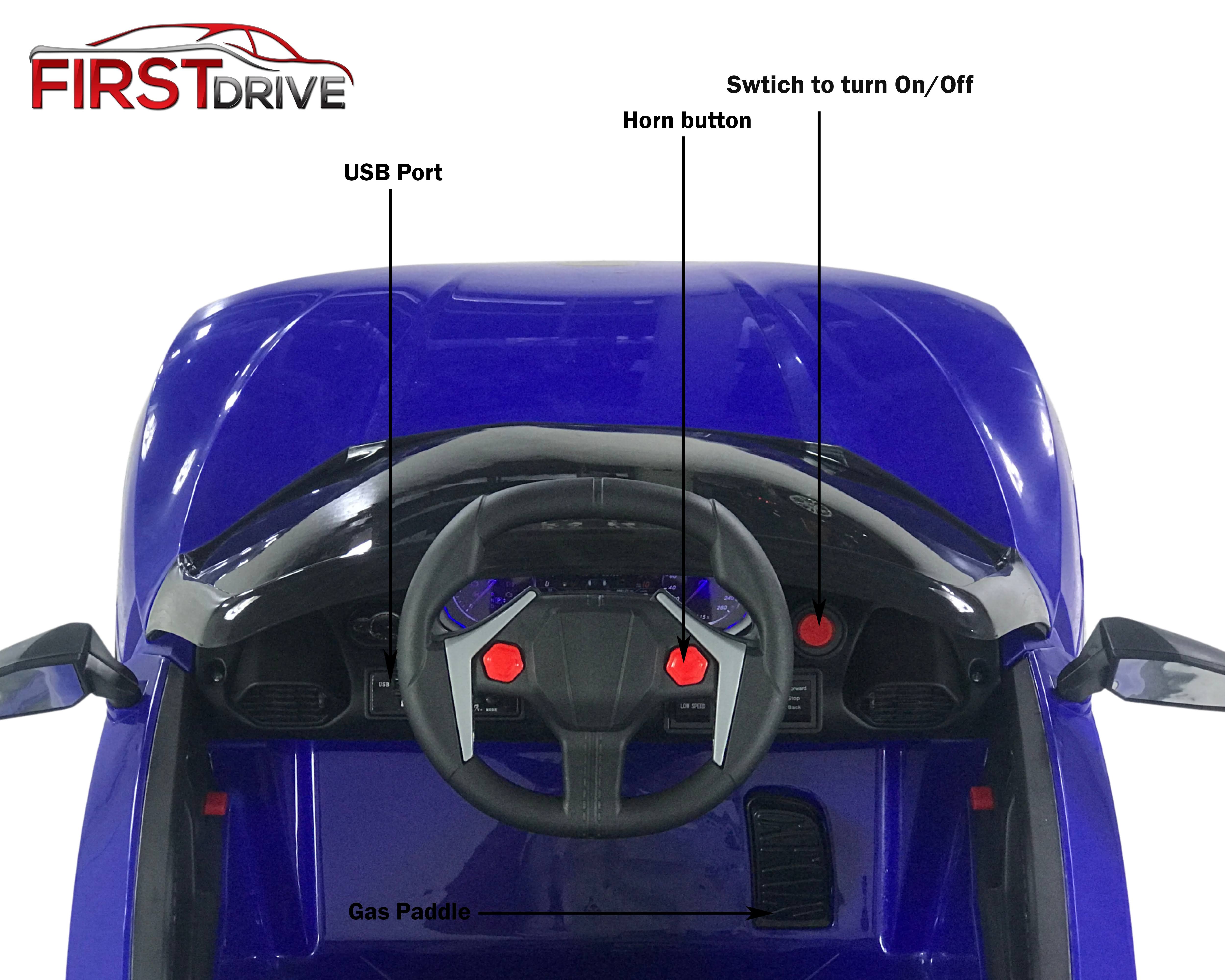 First Drive Lykan Hypersport Style Blue 12V Kids Cars - Dual Motor Electric Power Ride on Car with Remote