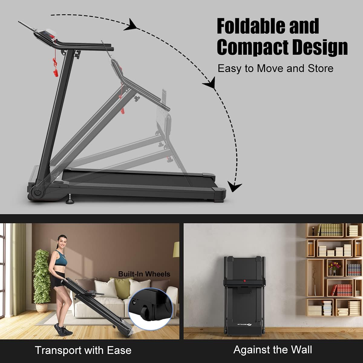 Goplus Folding Treadmill, Portable Electric Treadmill with LED Touch Screen, 12 Preset Programs, 2 Modes and Phone/Pad Holder, Compact Walking Jogging Running Machine for Home Office