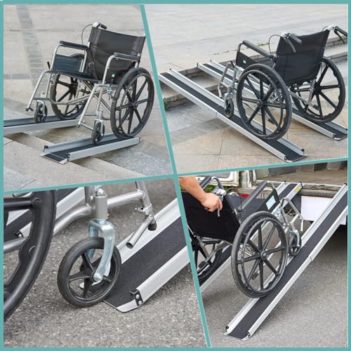 Adjustable Wheelchair Ramp 6FT Telescoping Portable Ramps for Steps Aluminum Lightweight Ramp with Storage Bag Non-Skid Ramps for Wheelchair for Home 72" L x 7.4" W 600lbs Capacity (2 Pack)