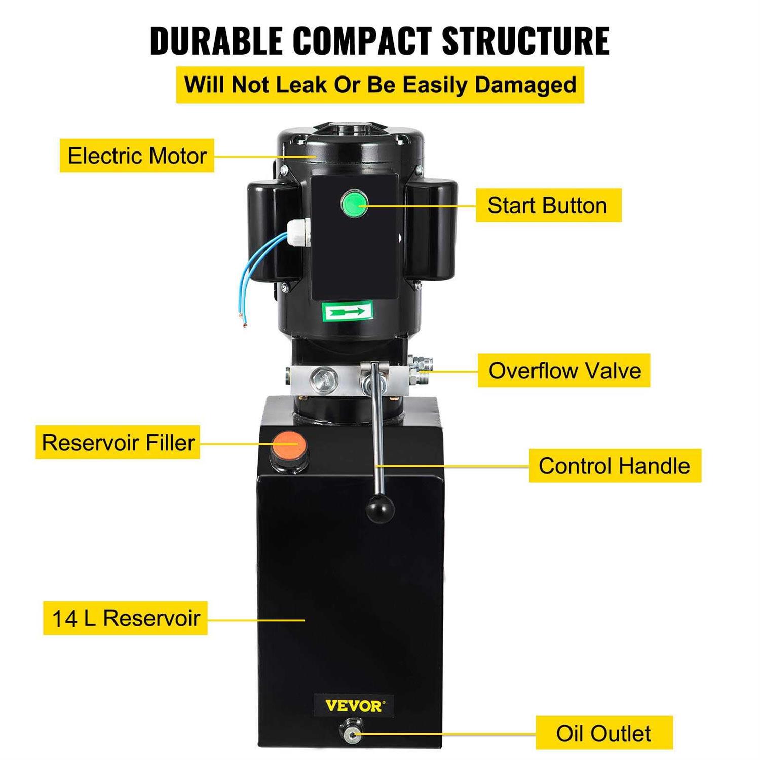 VEVOR Hydraulic Pump 14 Quart Hydraulic Power Unit 2950 Psi Car Lift Hydraulic Pack Dump Trailer 220V 60Hz 1 Ph Auto Repair Sho - Shop Hardware Tools Online Store