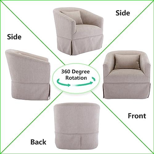 ODUWA Swivel Accent Armchair Set of 2,Upholstered 360 Degree Swivel Barrel Chair with Skirt,Modern Round Armchair with Metal Base and 1 Pillow for Living Room Bedroom Office