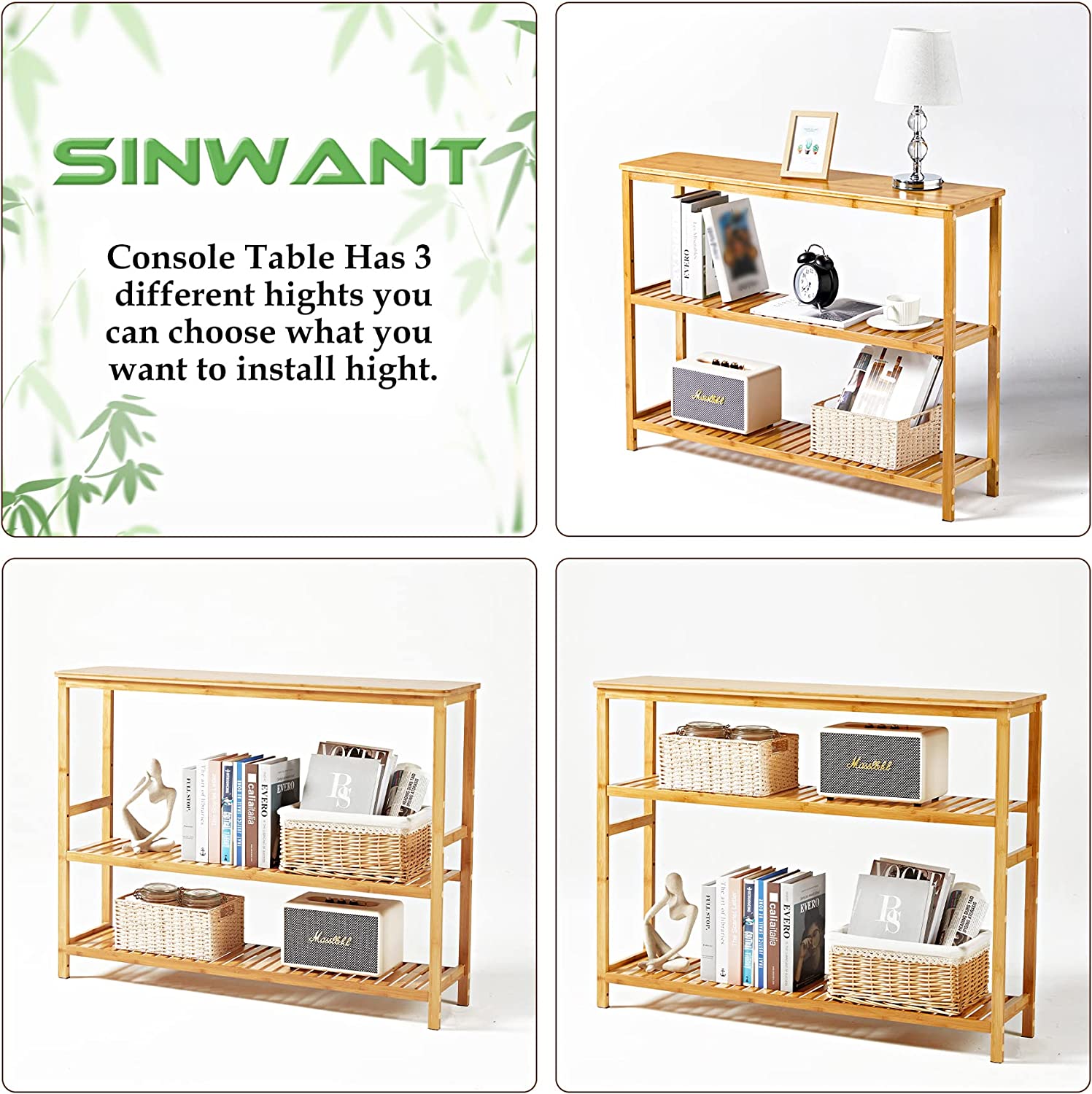 Console Tables for Entryway,3 Tier Entryway Table with Shoe Storage,Bamboo Narrow Console Table for Living Room, Bedroom,Foyer,Hallway Table