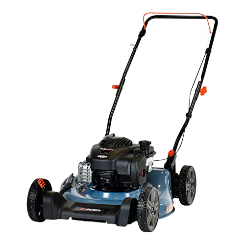 SENIX LSPG-M7 21-Inch Gas Push Lawn Mower with 140 cc 4-Cycle Briggs & Stratton Engine, Bagging, Mulching, and Side Discharge, 6-Position Dual Lever Height Adjustment