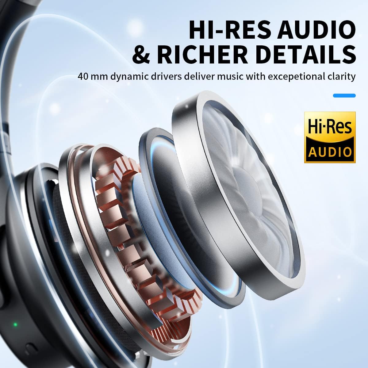 Active Noise Cancelling Headphones, Hi-Res Audio, Bluetooth Headphones with 4-Mic ENC Call, Transparent Mode, 60H Playtime, Wireless Headphones Over Ear with Multipoint Connection for Travel/Home/Work