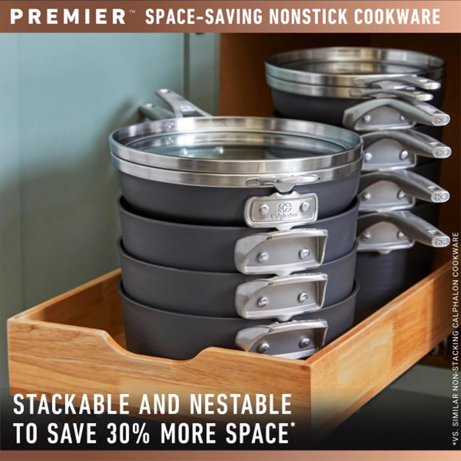 Calphalon Premier Space-Saving Stackable 8 Piece Pot and Pans Set, Hard-Anodized Nonstick Cookware w/MineralShield Technology, Dishwasher & Oven Safe