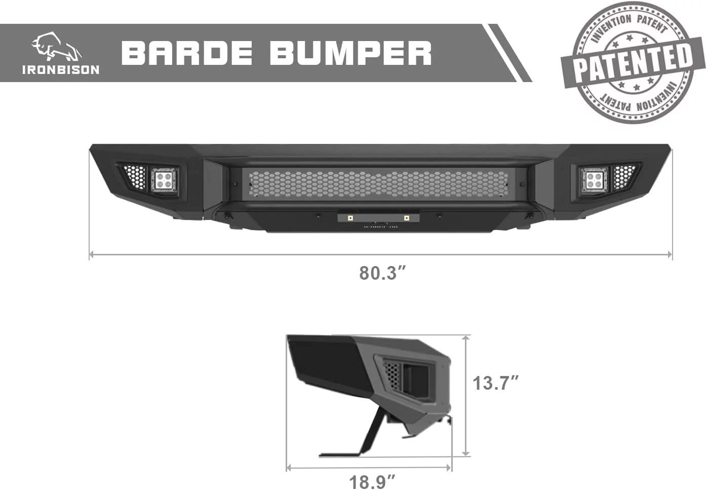 IRONBISON Barde Front Bumper Fit 14-21 Toyota Tundra (Excl.Radar Blind Spot Monitoring Systems) Heavy Pickup Truck Bull Bar Steel Bumper with 2 LED Fog Light Splash Guard Can Add 30” LED Light Bar